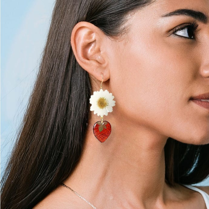Strawberry & Daisy Drop Earrings