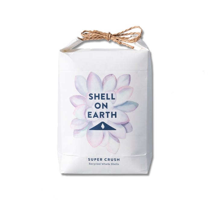 Shell on Earth, super crush recycled whelk shells tied with a recyclable bow.