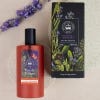 Lavender and Rosemary Eau de Toilette in red bottle with black cap and label. Comes in beautiful packaging featuring botanical imagery.