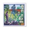 image of the greeting card illustrating the month of June at Kew Gardens, with a wheelbarrow and the lots of plants covered with flowers in the foreground. 