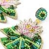 Kew x My Doris Waterlily Beaded Earrings, close up detail