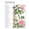 Image of the index of the book and an illustration of a pink climbing rose with its leaves.