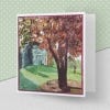 image of the greeting card illustrating the month of November at Kew Gardens, featuring the temple of Bellona in the background and a large tree with auburn leaves in the foreground