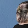 Moss & Forget-me-not Rectangle Claw Clip from Nordic Flowers - on model