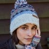 Classic Fairisle Roll Back Bobble Beanie Hat, Oatmeal