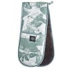 Kew Living Jewels Double Oven Glove with light grey background and illustrations of insects including moths and butterflies. Darker grey lining and dark grey inner. Kew Logo is featured in centre.