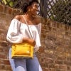 Roka Recycled Nylon Kennington Bag Mustard, lifestyle image