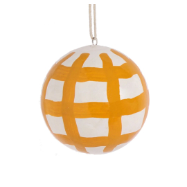 Papier Mache Check Bauble Decoration - Yellow - Product Shot