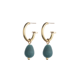 Egyptian Hoop Earrings, Teal Glass Bead