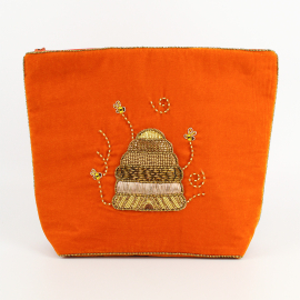 Kew x My Doris Beaded Beehive Make-up Bag, Orange