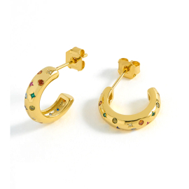 Chubby Rainbow Celestial Hoop Earrings, Gold Plated